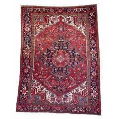 Lovely Vintage Rug with Blues, Strawberry, Teal and Purples, c.1950-60's