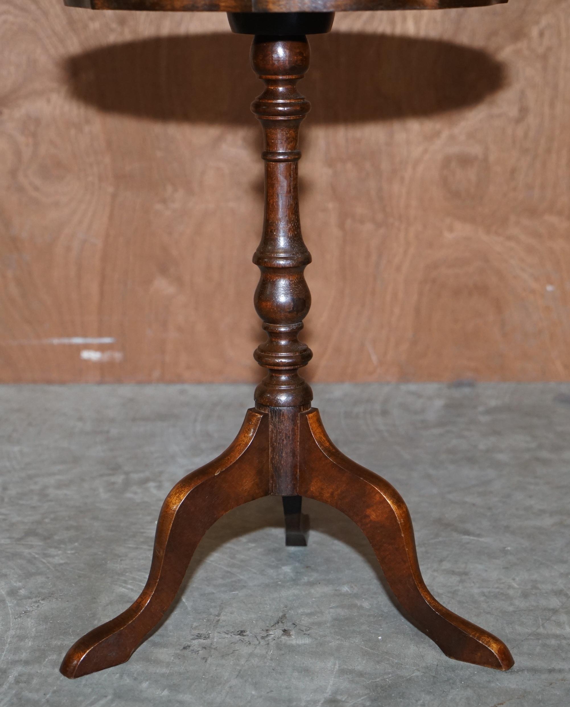 Lovely Vintage Scottish Hardwood Tripod Lamp Side End Wine Table Carved Top For Sale 10