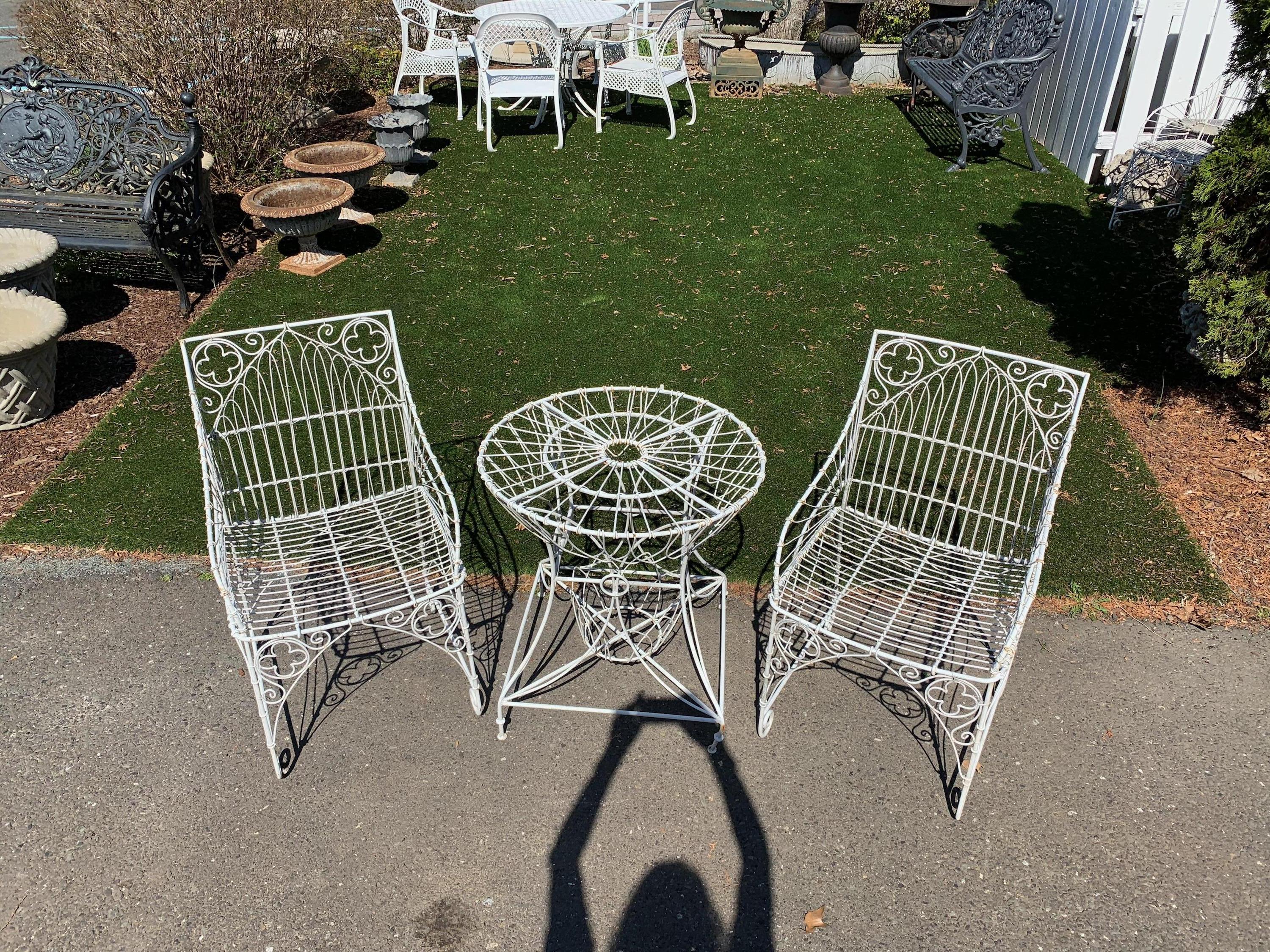 North American Lovely Vintage Set of Two Patio Armchairs and Matching Round Side Table