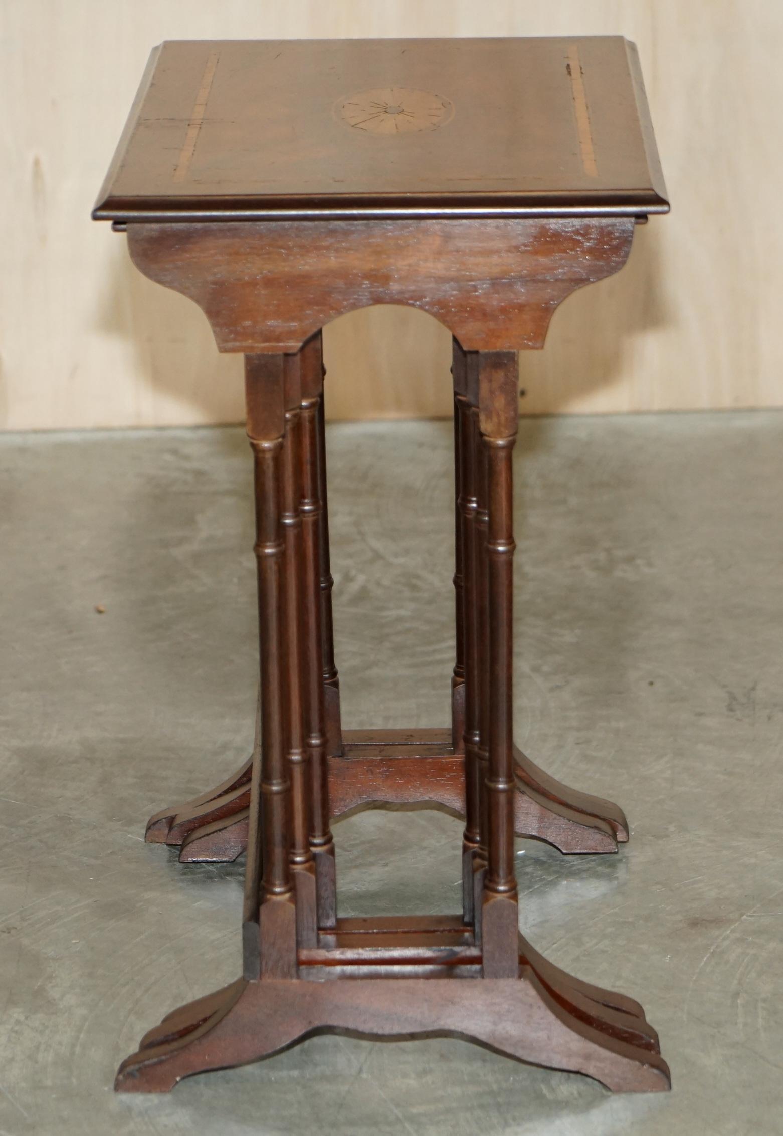 Schöne Vintage Sheraton Revival Famboo-Tischgruppe aus Hartholz und Seidenholz im Angebot 4