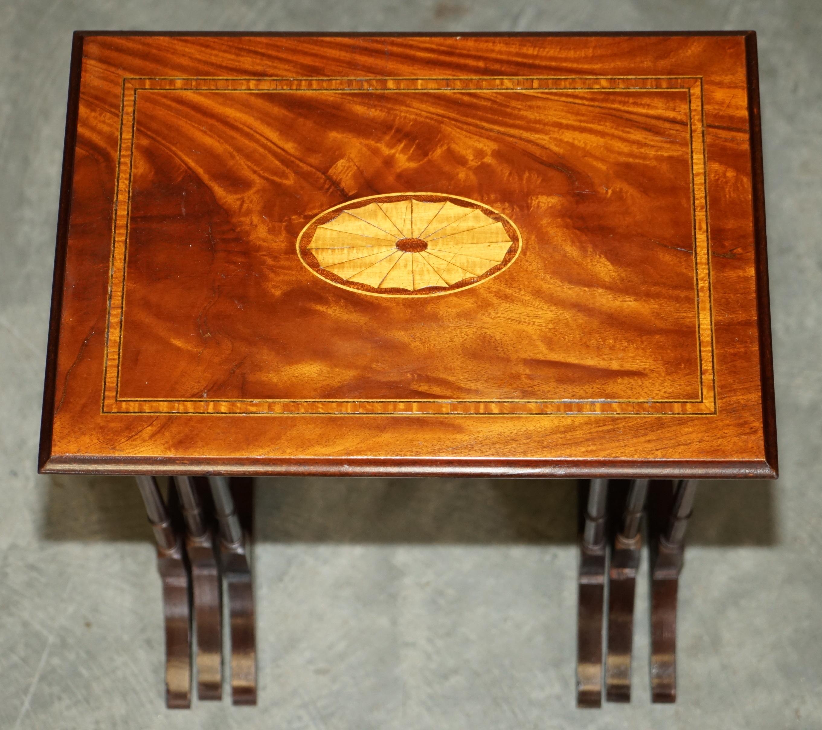Hand-Crafted Lovely Vintage Sheraton Revival Famboo Nest of Tables in Hardwood & Satinwood For Sale