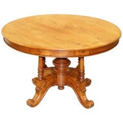 Lovely Vintage Solid Golden Mahogany Round Dining Table Ornately Carved Legs