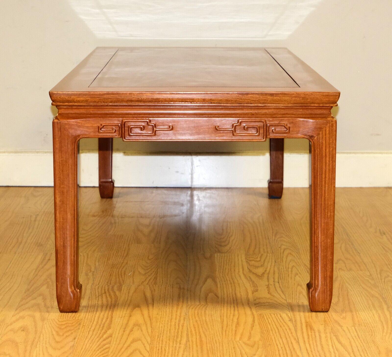 LOVELY VINTAGE SOLID HARDWOOD CHiNESE COFFEE TABLE ON HOOF FEET For Sale 2