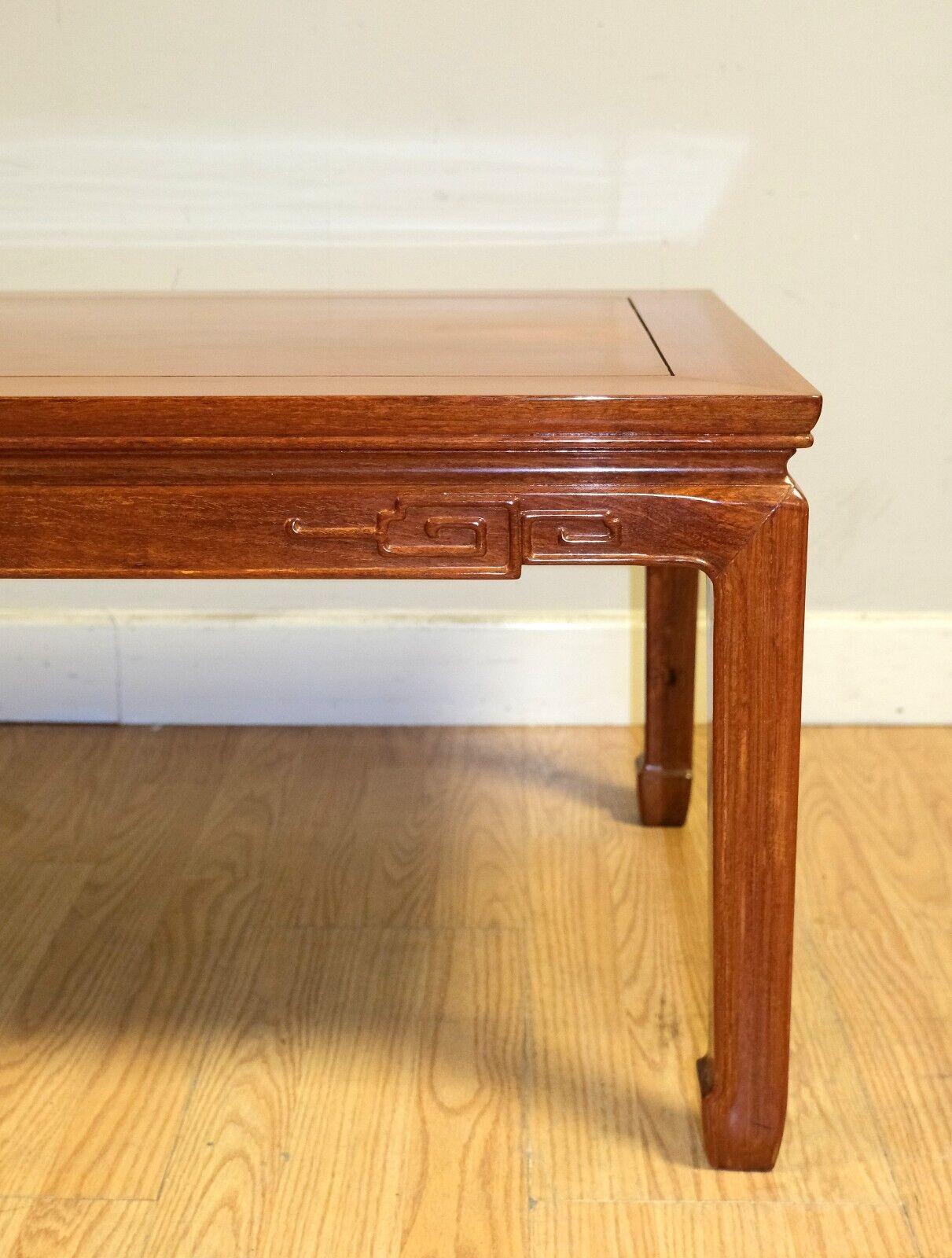 LOVELY VINTAGE SOLID HARDWOOD CHiNESE COFFEE TABLE ON HOOF FEET For Sale 3