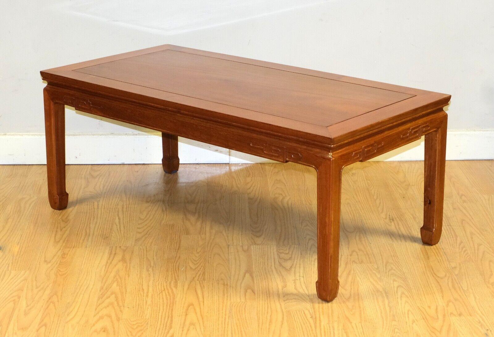 English LOVELY VINTAGE SOLID HARDWOOD CHiNESE COFFEE TABLE ON HOOF FEET For Sale