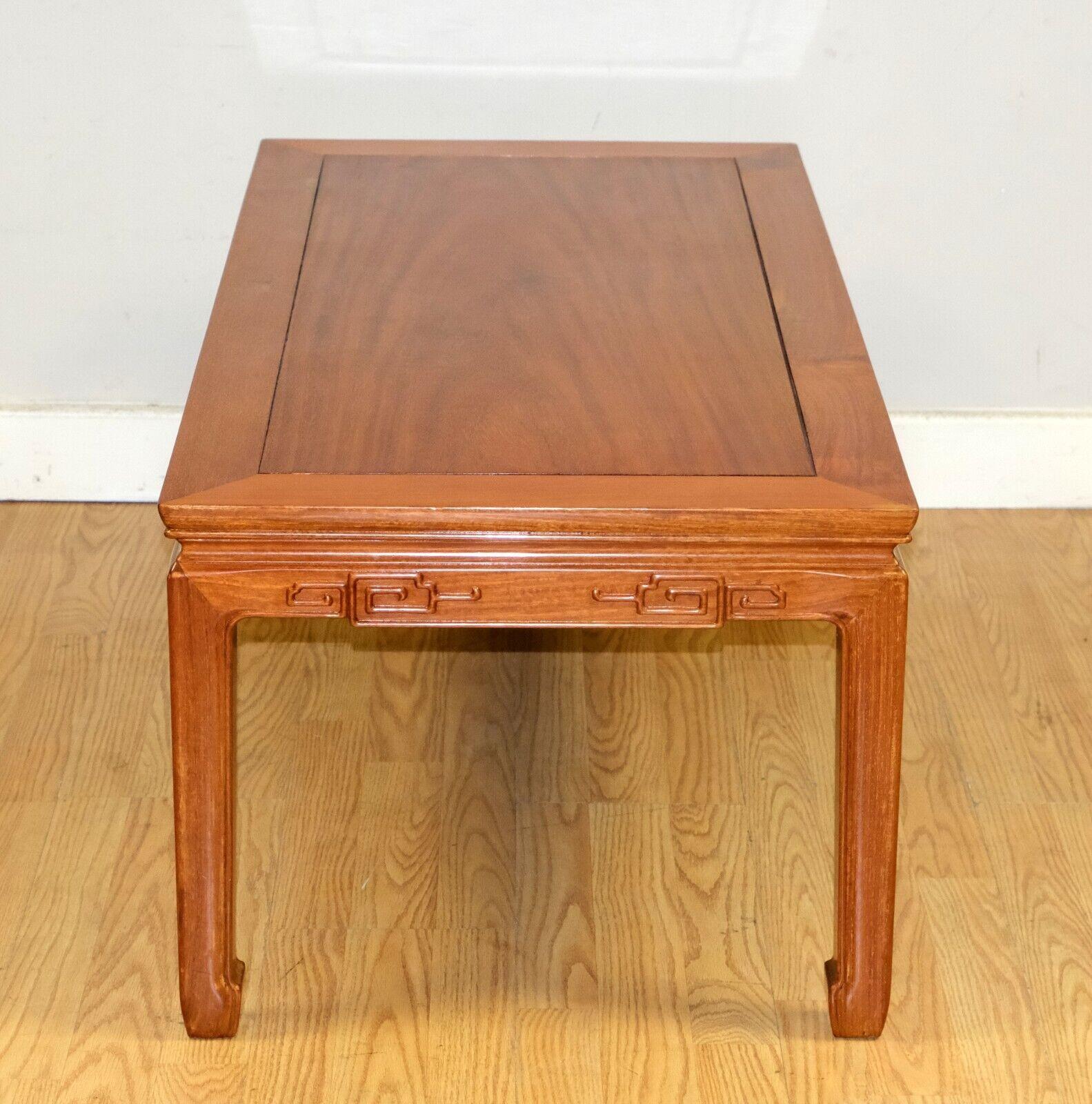 LOVELY VINTAGE SOLID HARDWOOD CHiNESE COFFEE TABLE ON HOOF FEET For Sale 1