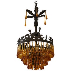 Lovely Vintage Spanish Chandelier with Amber Prisms and Putti