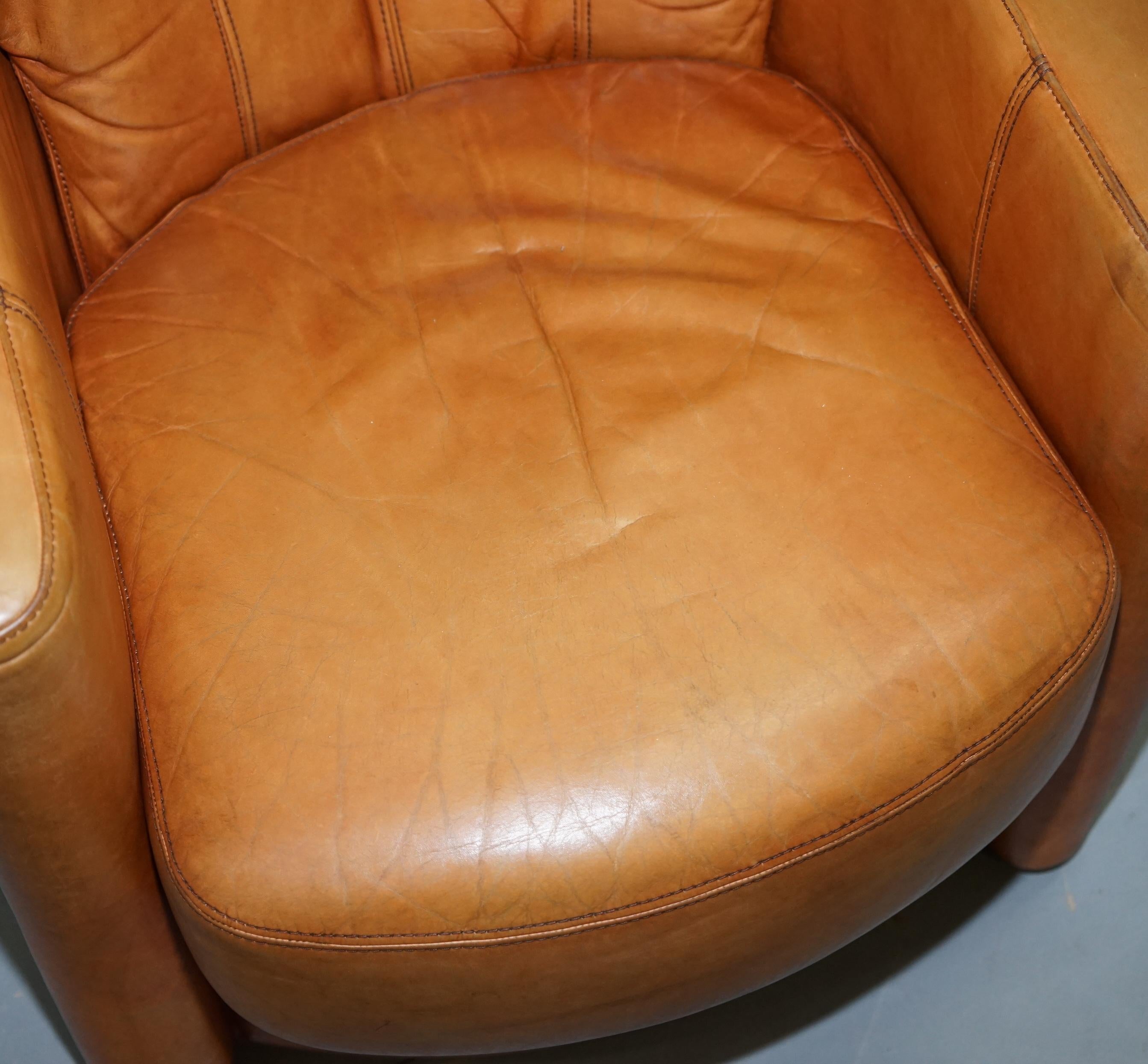 Lovely Vintage Tetrad England Aged Tan Brown Leather Armchair with Shell Back 3