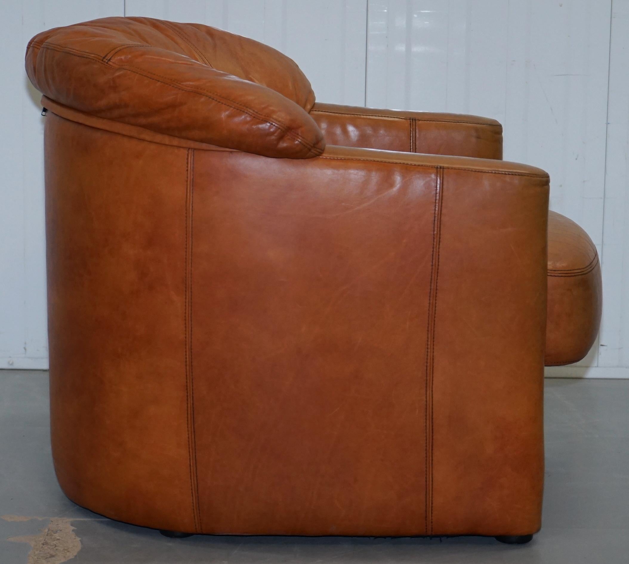 Lovely Vintage Tetrad England Aged Tan Brown Leather Armchair with Shell Back 7
