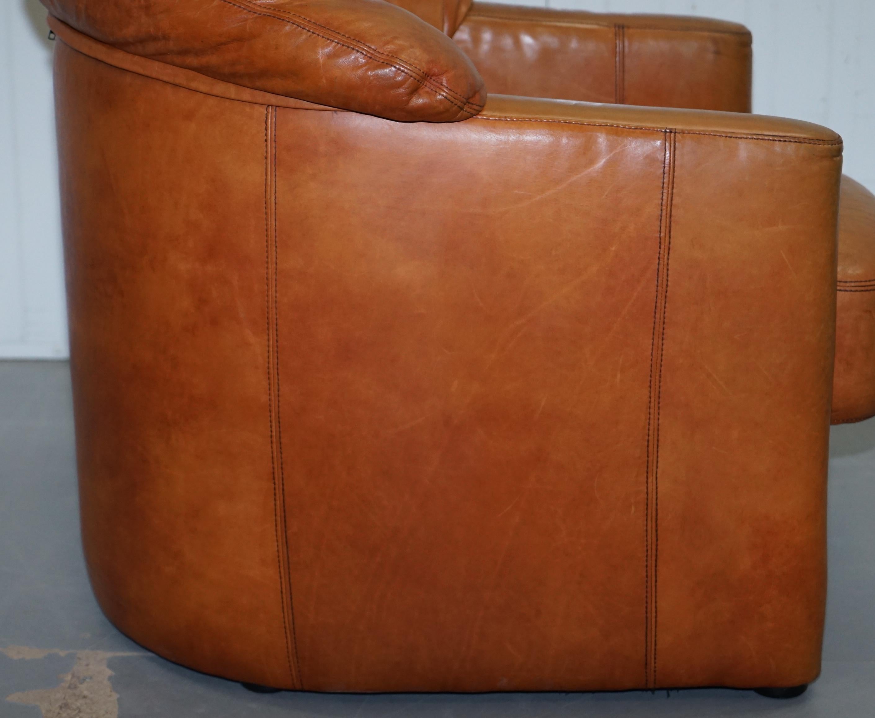 Lovely Vintage Tetrad England Aged Tan Brown Leather Armchair with Shell Back 8