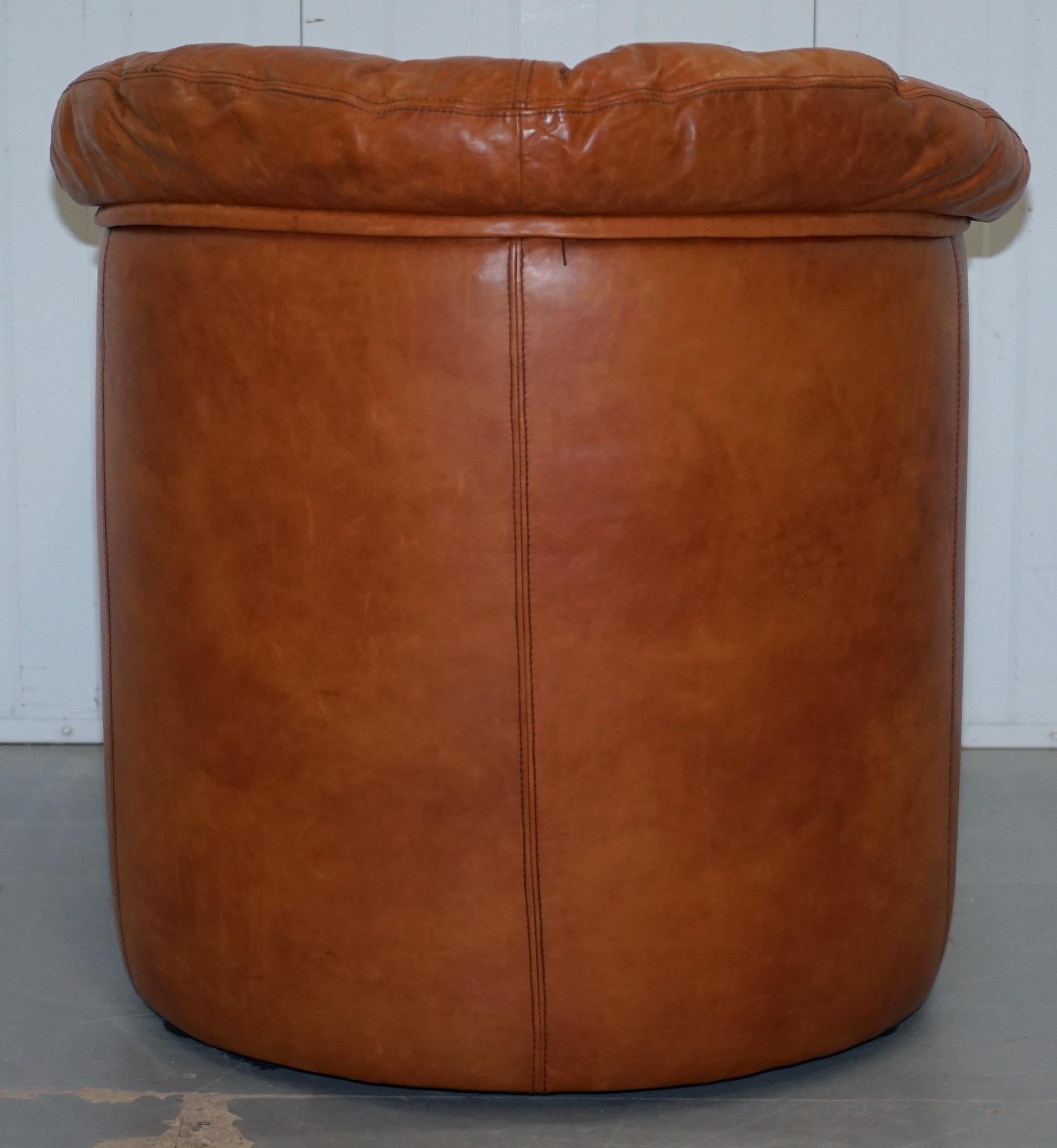 Lovely Vintage Tetrad England Aged Tan Brown Leather Armchair with Shell Back 9