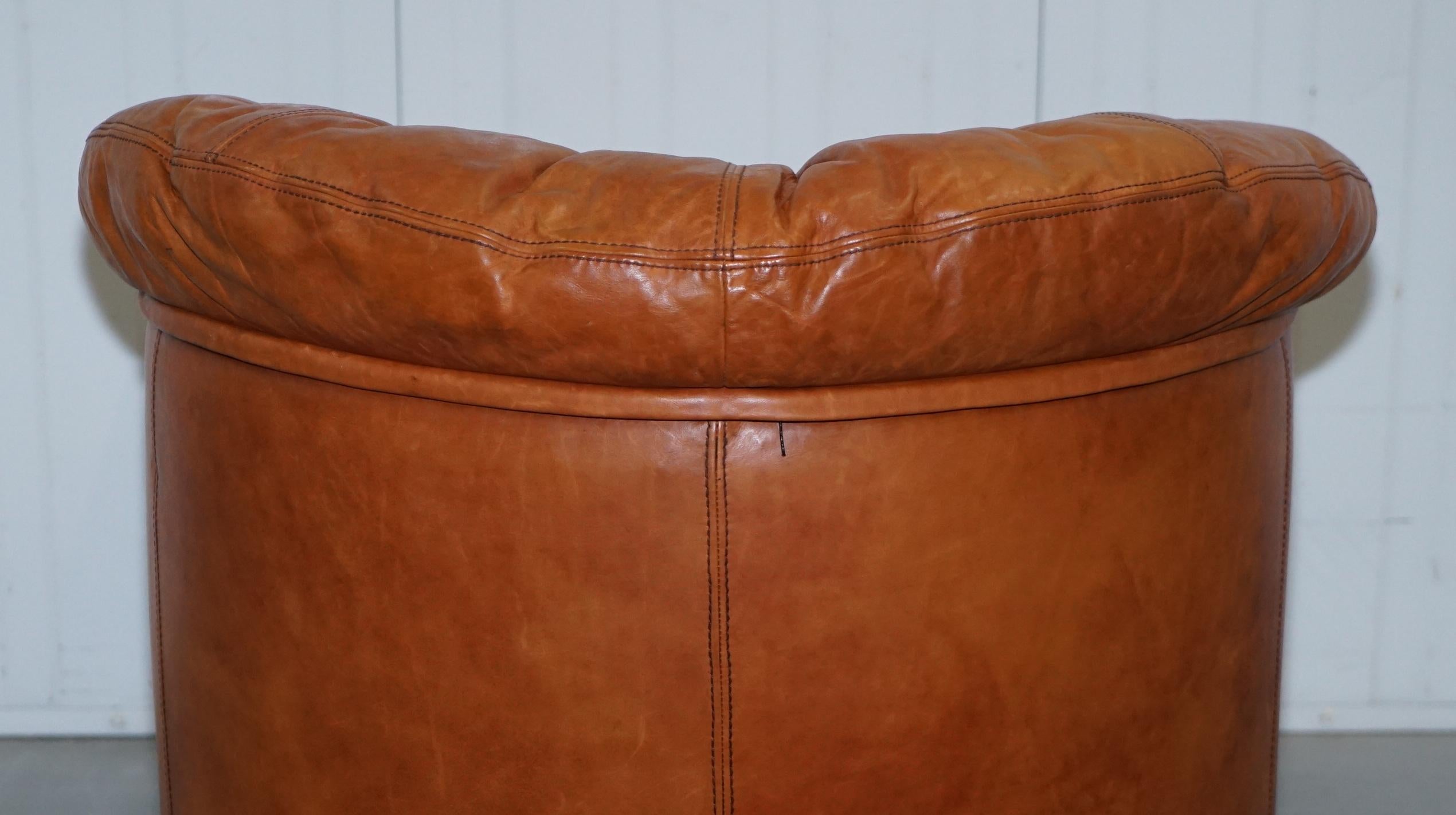 Lovely Vintage Tetrad England Aged Tan Brown Leather Armchair with Shell Back 10
