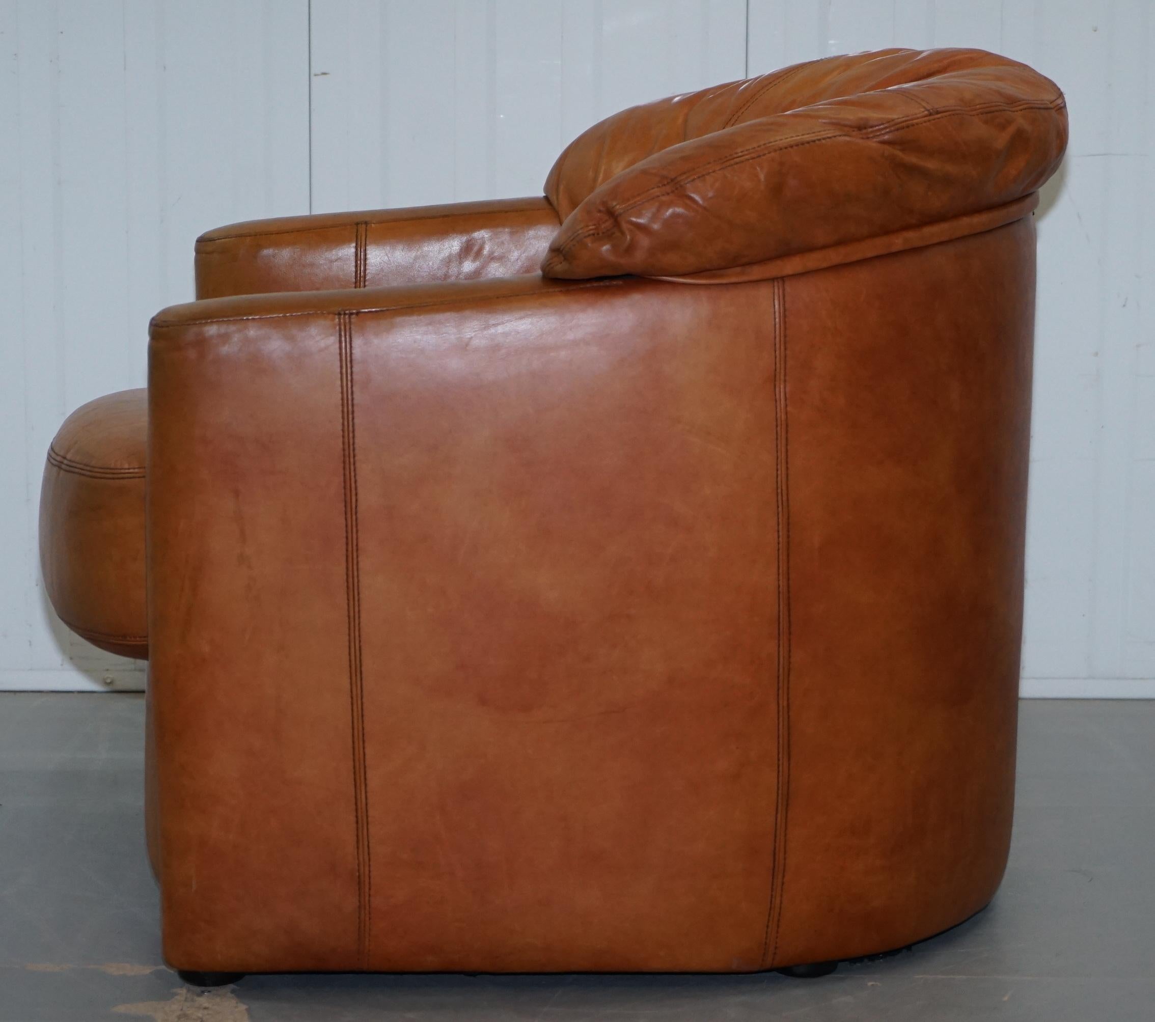Lovely Vintage Tetrad England Aged Tan Brown Leather Armchair with Shell Back 11