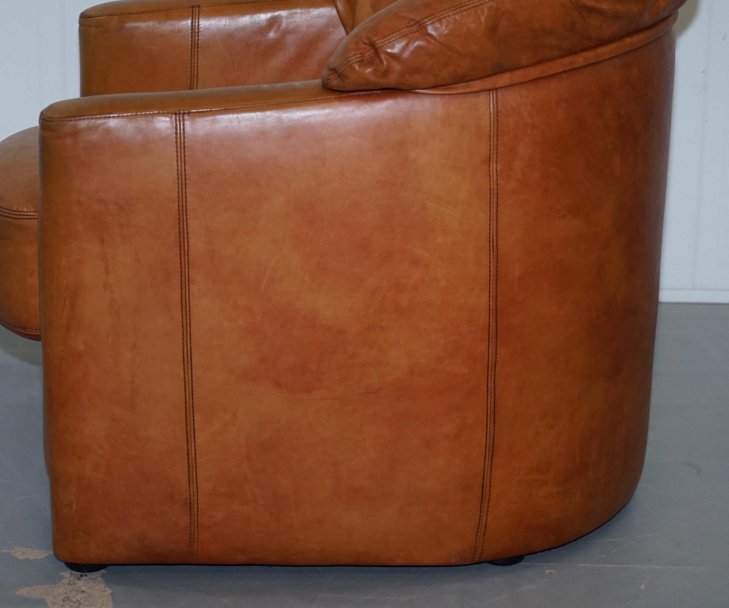 Lovely Vintage Tetrad England Aged Tan Brown Leather Armchair with Shell Back 12
