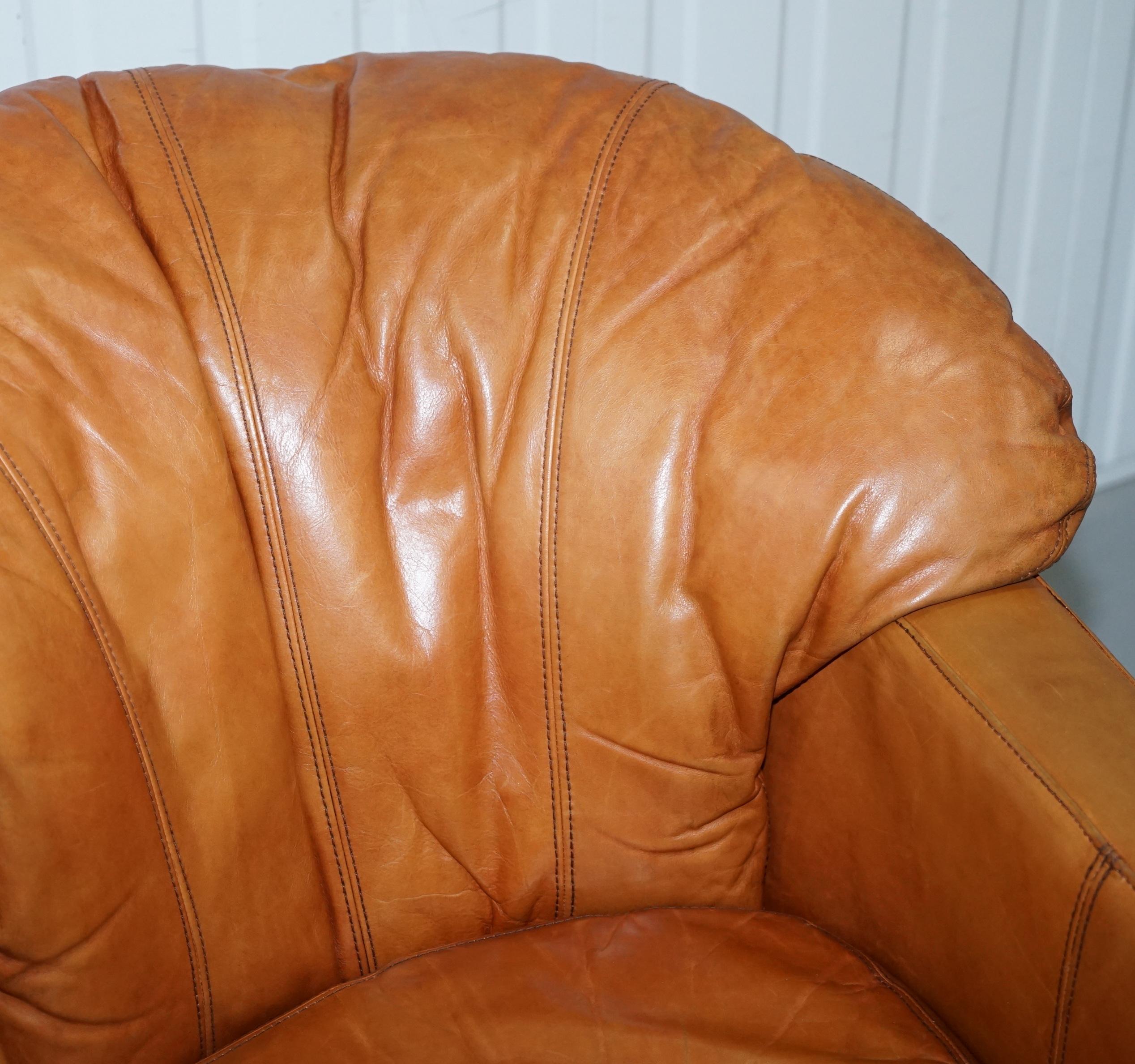 Hand-Crafted Lovely Vintage Tetrad England Aged Tan Brown Leather Armchair with Shell Back
