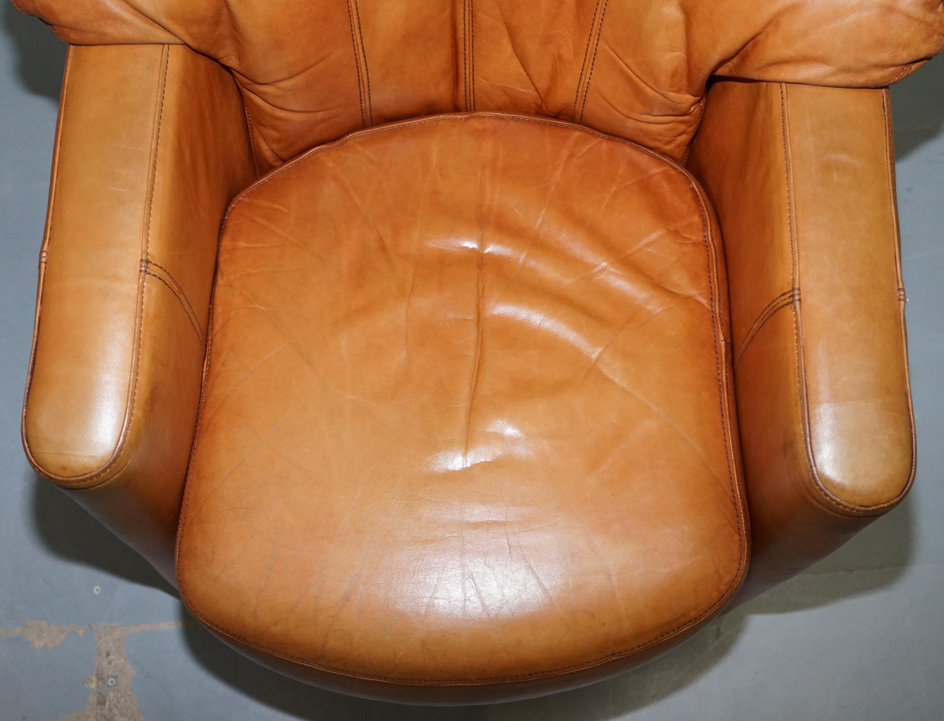 20th Century Lovely Vintage Tetrad England Aged Tan Brown Leather Armchair with Shell Back
