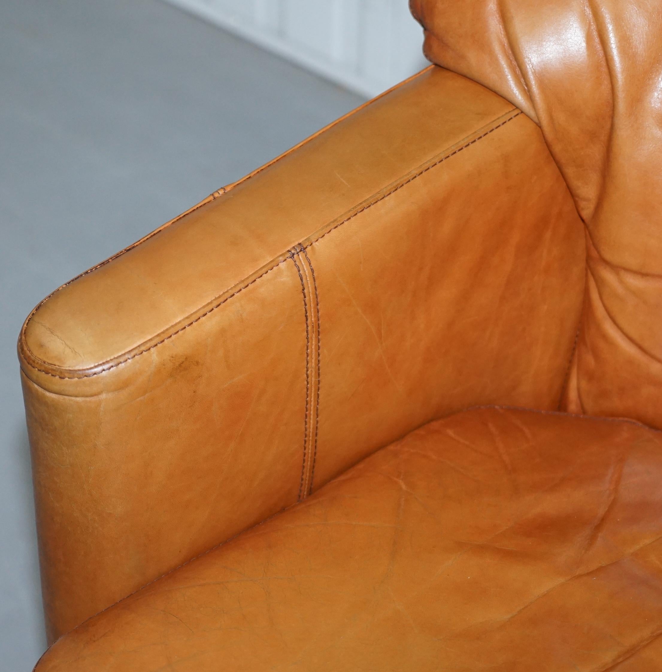 Lovely Vintage Tetrad England Aged Tan Brown Leather Armchair with Shell Back 1