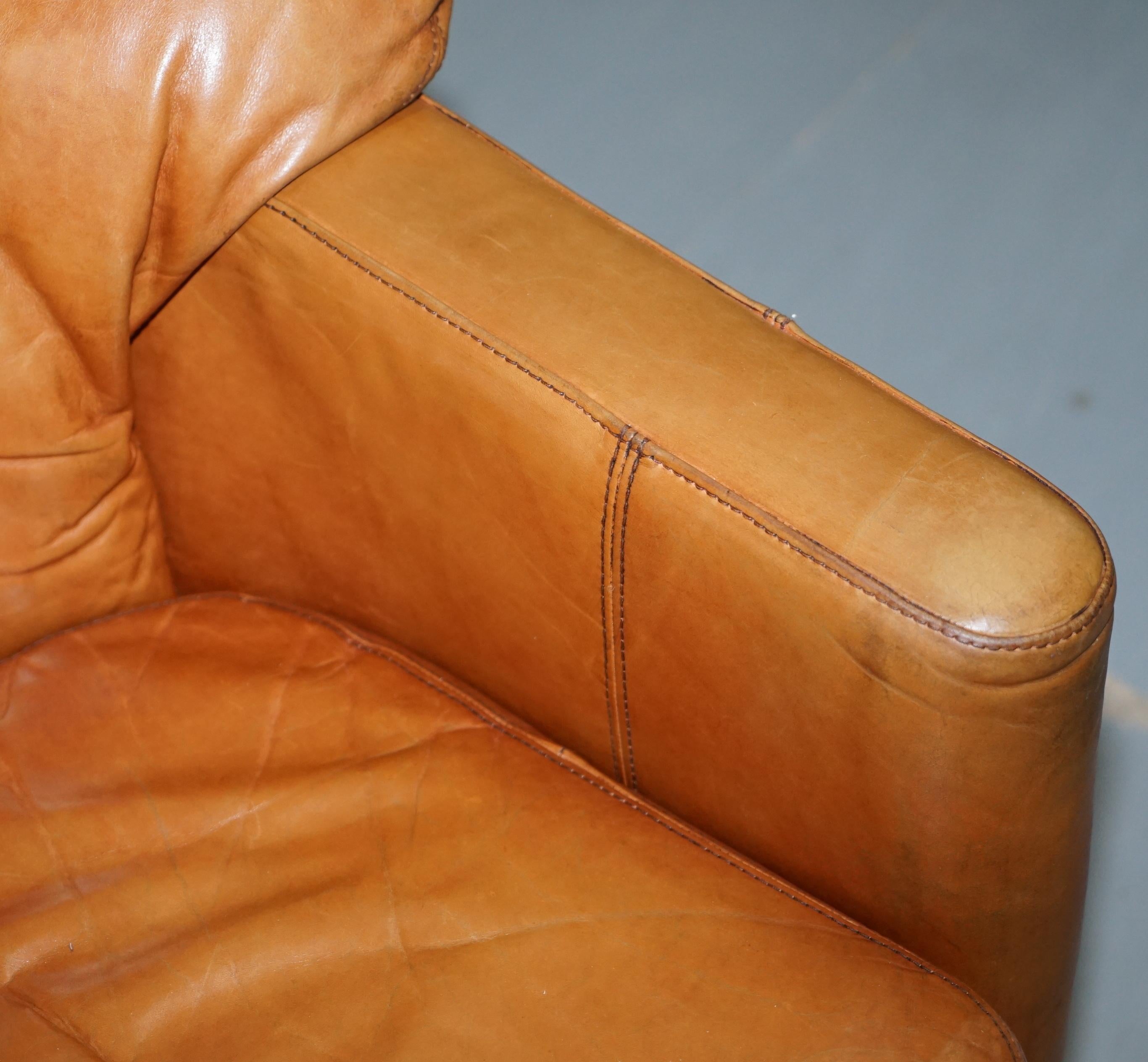 Lovely Vintage Tetrad England Aged Tan Brown Leather Armchair with Shell Back 2