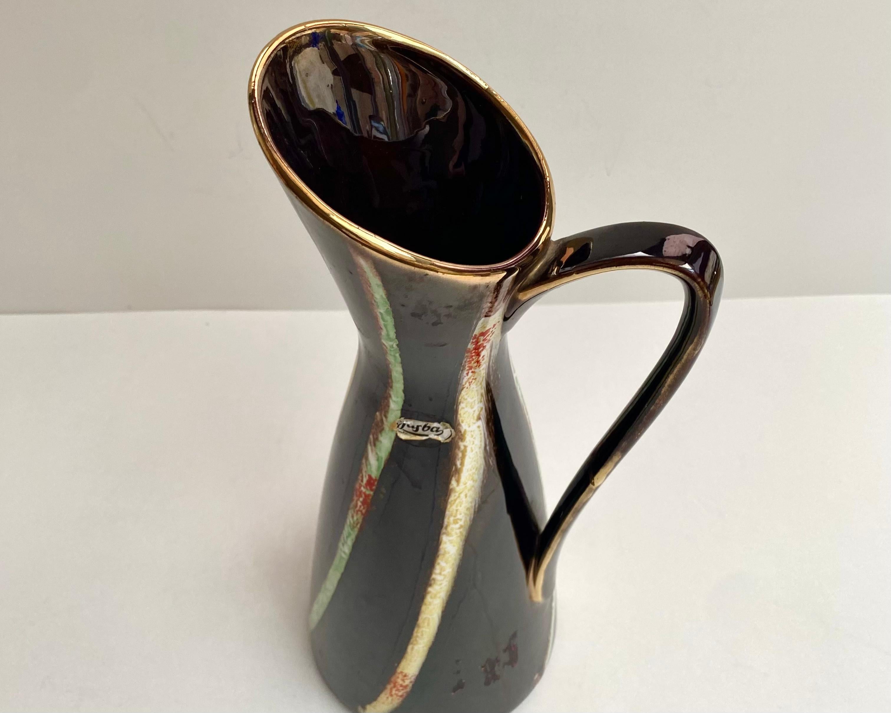 Lovely Vintage Vase/Pitcher in Enamelled Ceramic by Jasba, Germany, 1970s In Excellent Condition For Sale In Bastogne, BE