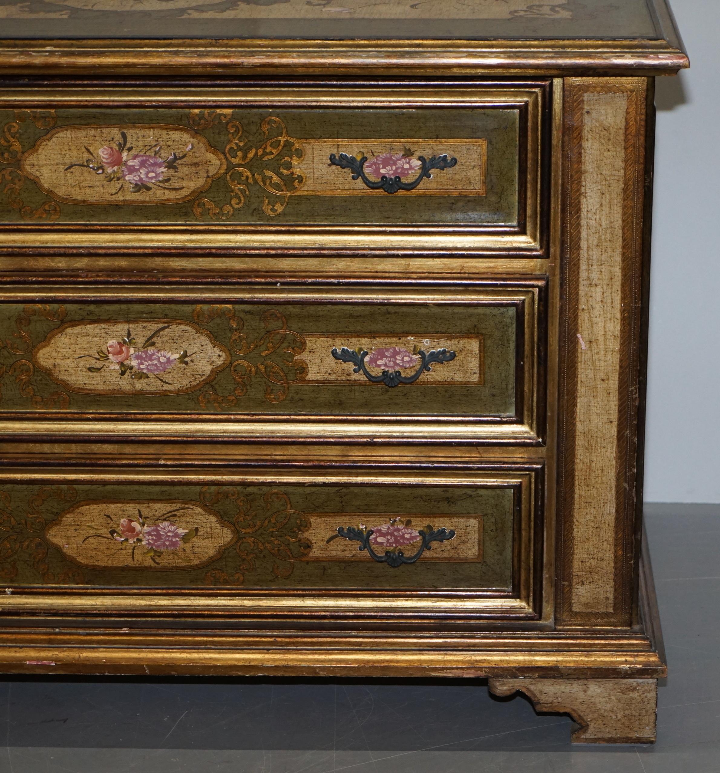 Oak Lovely Vintage Venetian 18th Century Style Hand Painted Chest of Drawers Floral