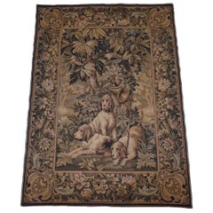 Lovely Vintage Wall Hanging Tapestry Rug Depicting Dogs French Horn and Sword