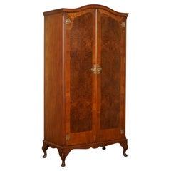 Lovely Vintage Walnut Art Deco Double Wardrobe with Hanging Space and Drawers