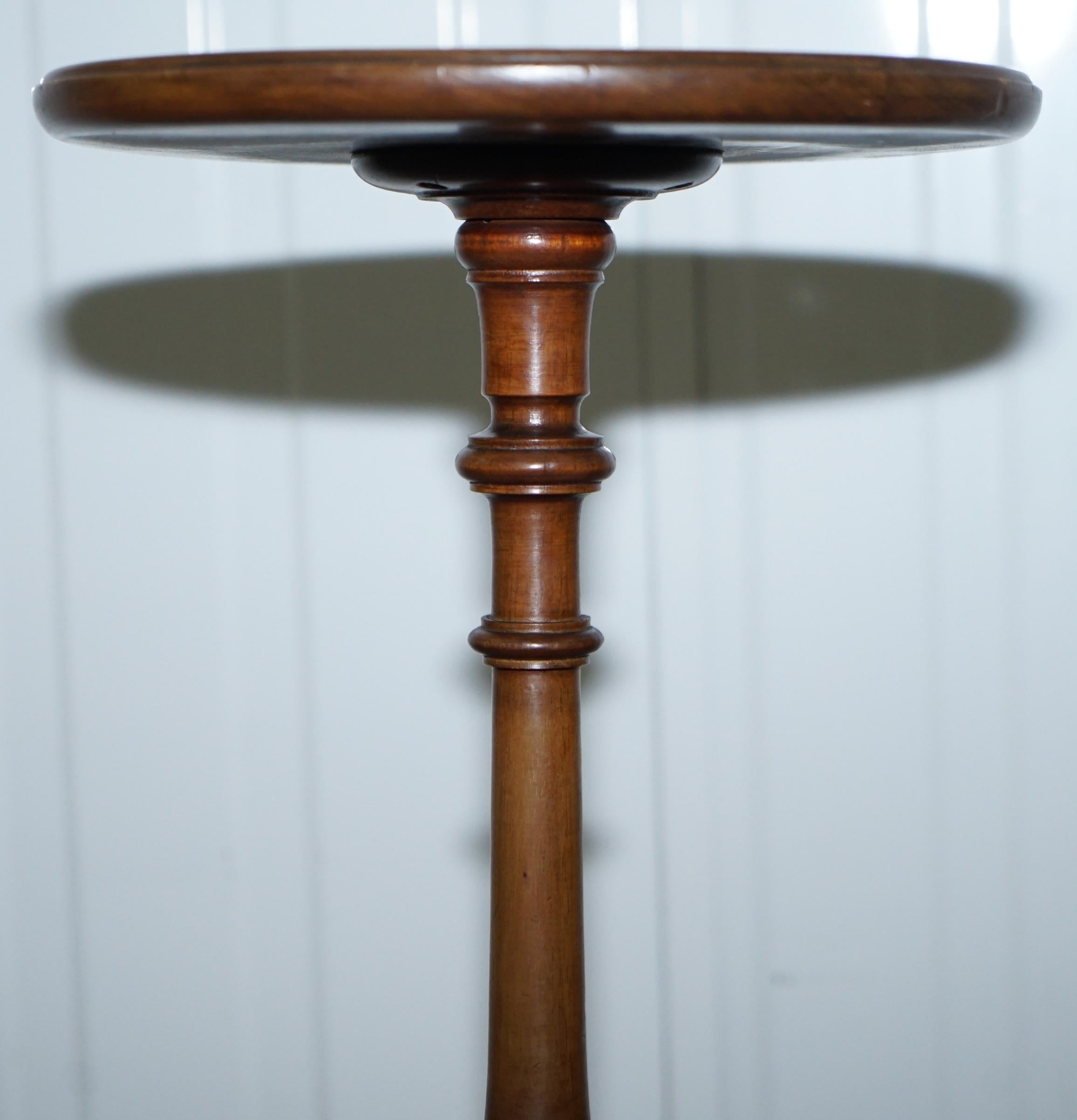 Lovely Vintage Walnut Tripod Lamp Side End Wine Table Ornately Turned Column 1