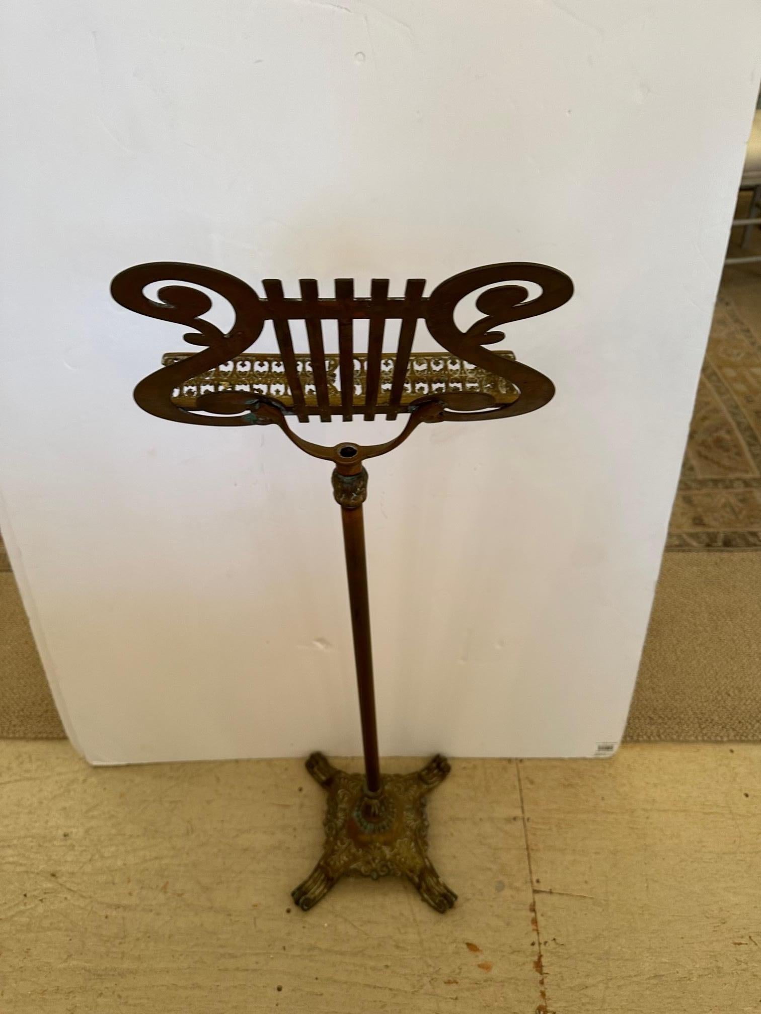 Lovely Vintage Weathered Cast Brass Music Stand For Sale at 1stDibs
