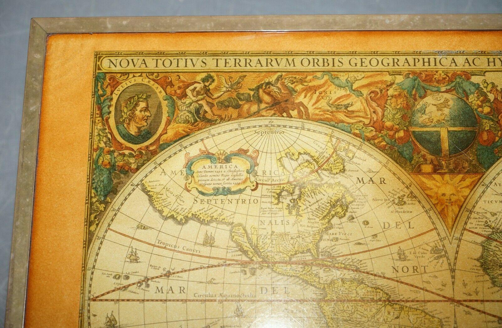 Lovely Vintage World Map Coffee Table in the Military Campaign Style Brass Etc 3