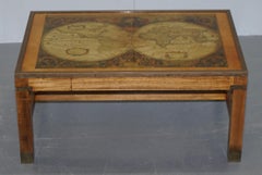 Lovely Vintage World Map Coffee Table in the Military Campaign Style Brass Etc