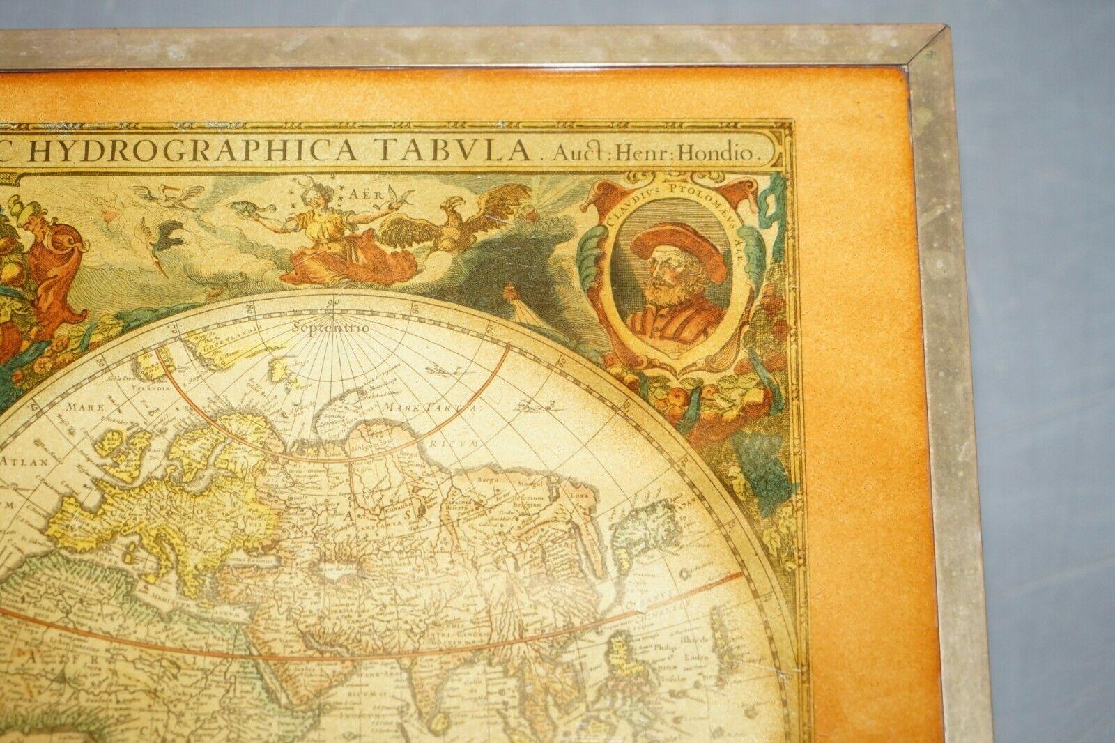 English Lovely Vintage World Map Coffee Table in the Military Campaign Style Brass Etc