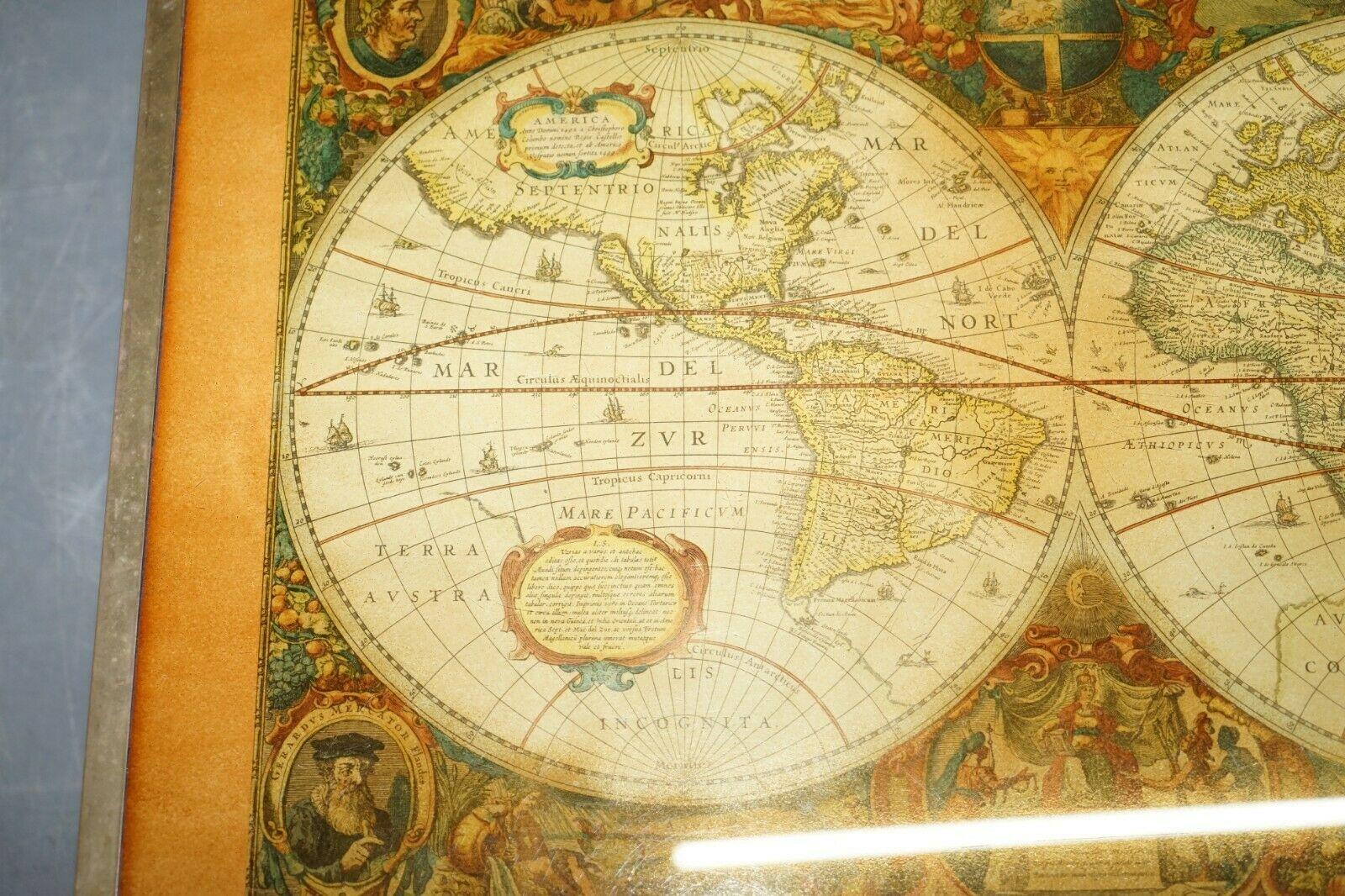 Lovely Vintage World Map Coffee Table in the Military Campaign Style Brass Etc 1