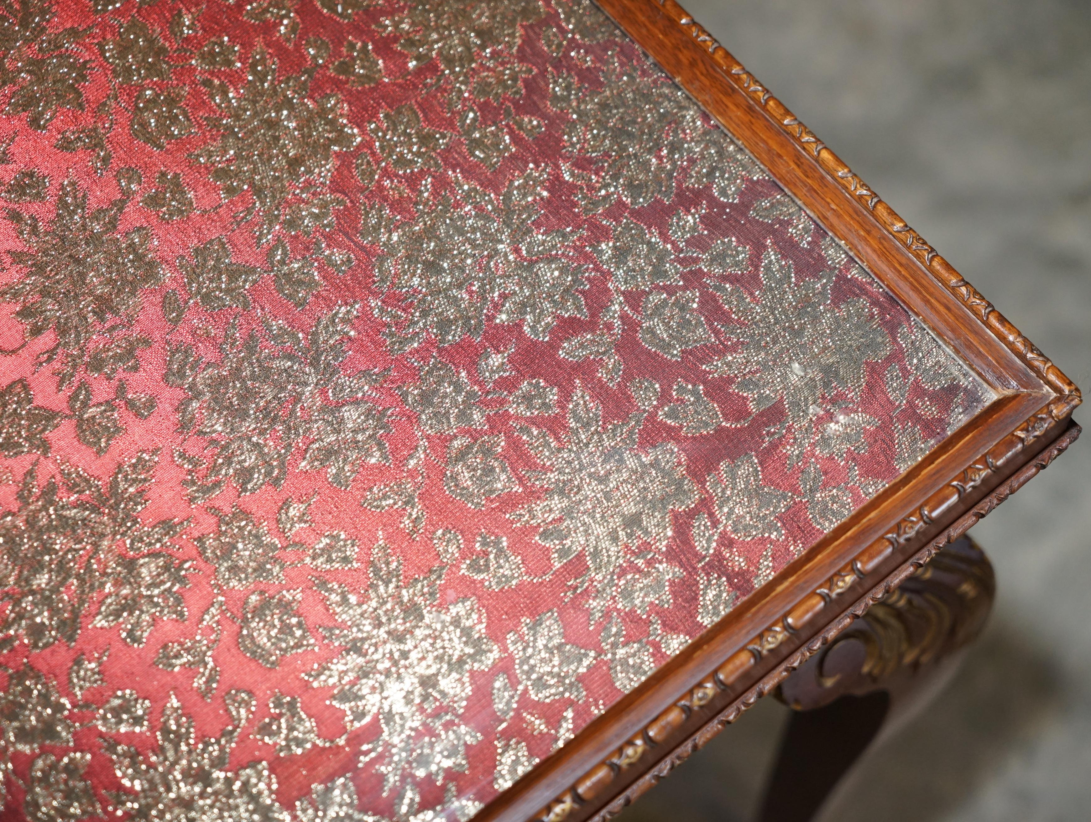 Lovely Vintage Writing Table Desk in Hardwood with Silk Embroidered Glass Top For Sale 6