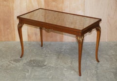 Lovely Vintage Writing Table Desk in Hardwood with Silk Embroidered Glass Top