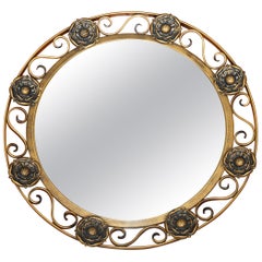 LOVELY ViNTAGE WROUGHT IRON FLORAL FRAMÉ CONVEX DOmed GLASS BUTLERS WALL MIRROR