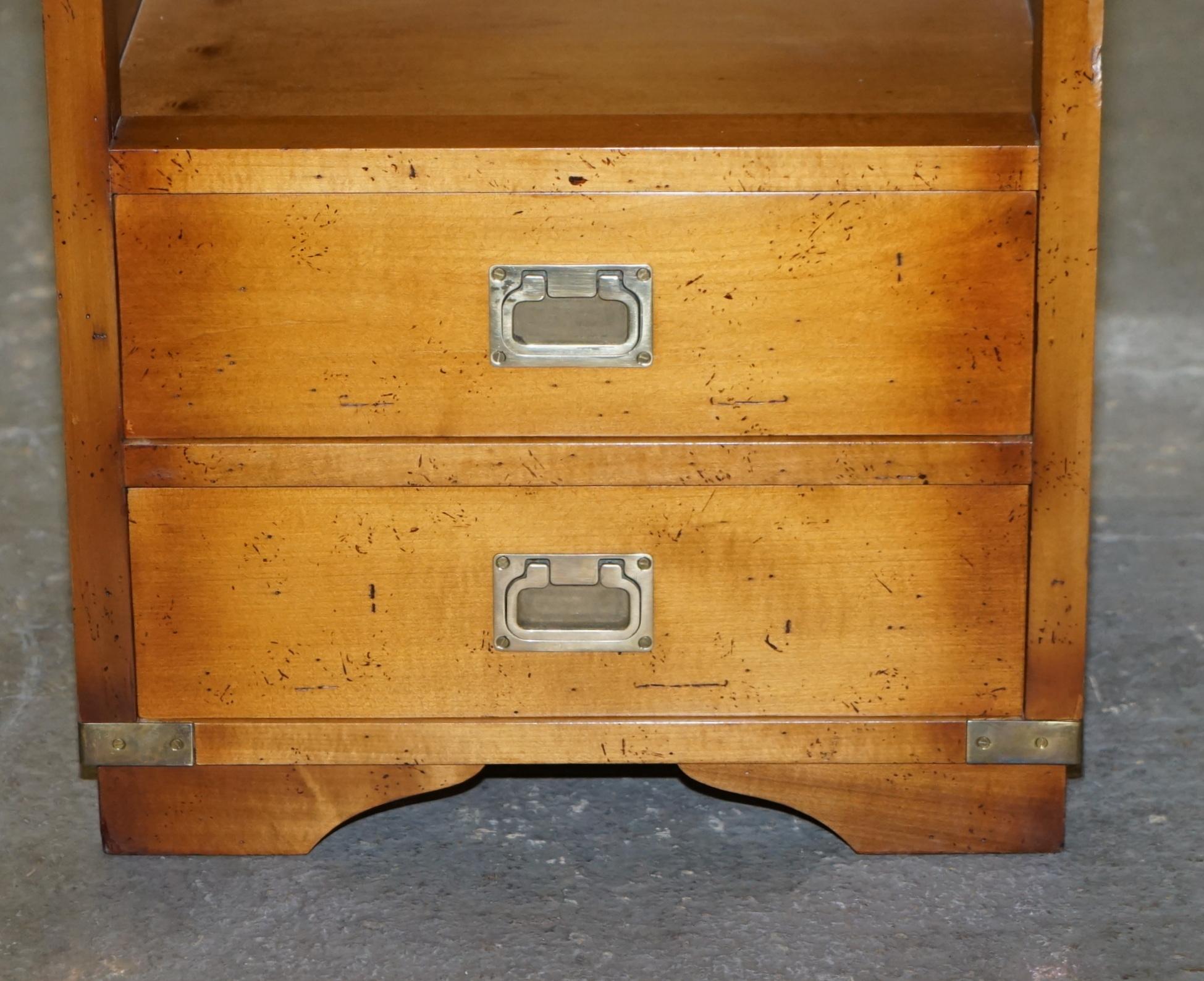 Lovely Vintage Yew Wood Military Campaign Side End Lamp Wine Table with Drawers 1