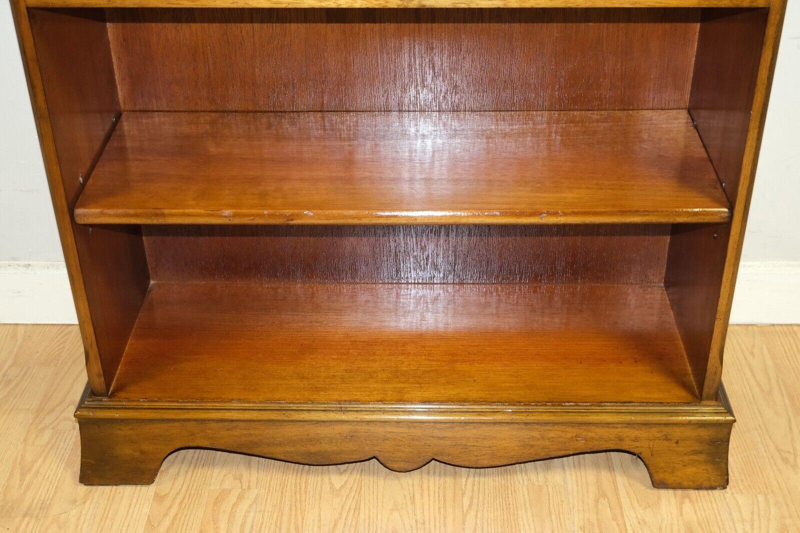 20th Century LOVELY VINTAGE YEW WOOD OPEN DWARF LiBRARY BOOKCASE WITH PAIR DRAWERS For Sale