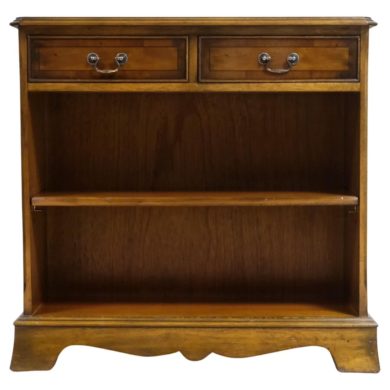 LOVELY VINTAGE YEW WOOD OPEN DWARF LiBRARY BOOKCASE WITH PAIR DRAWERS For Sale