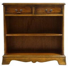 LOVELY VINTAGE YEW WOOD OPEN DWARF LiBRARY BOOKCASE WITH PAIR DRAWERS