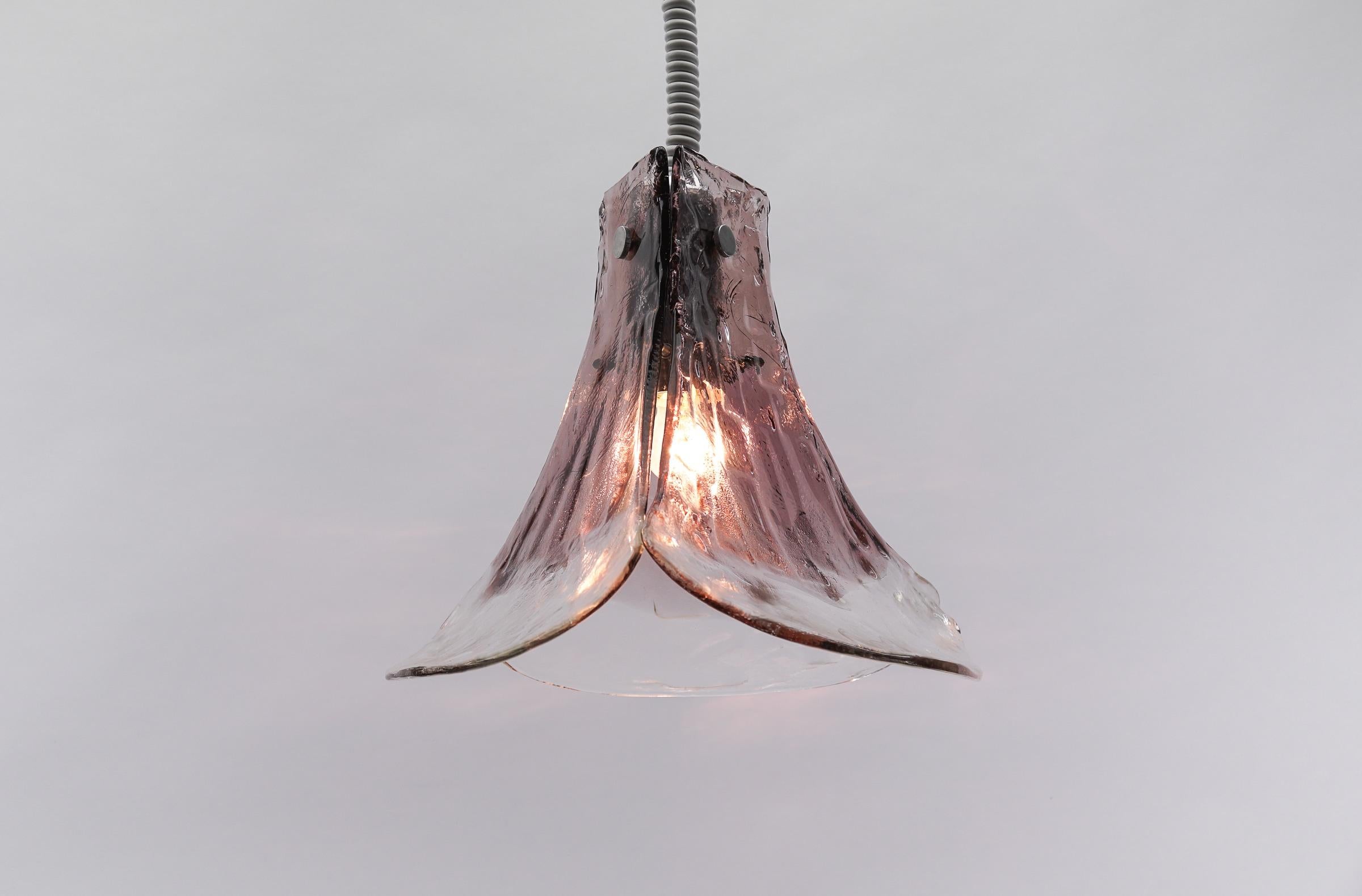 Mid-Century Modern Lovely Violet Pendant Lamp for J.T. Kalmar in Murano Glass by Carlo Nason, 1970s For Sale
