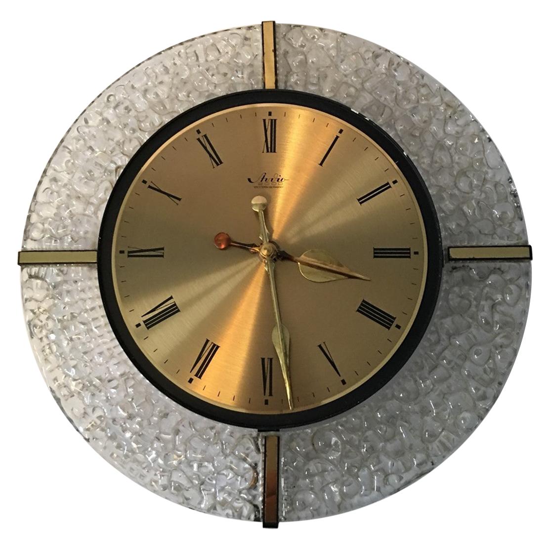 Lovely Wall Clock 1960s with Bubble Glass Surrounding in W.Germany 1960s For Sale
