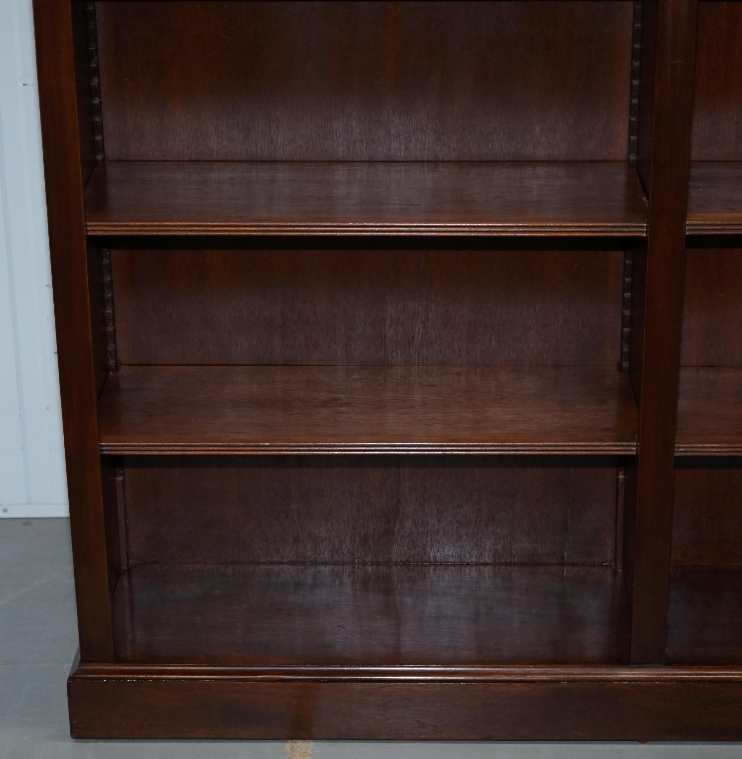 Lovely Walnut & Mahogany Marquetry Inlaid Double Bank Bookcase Adjustable Shelf 4