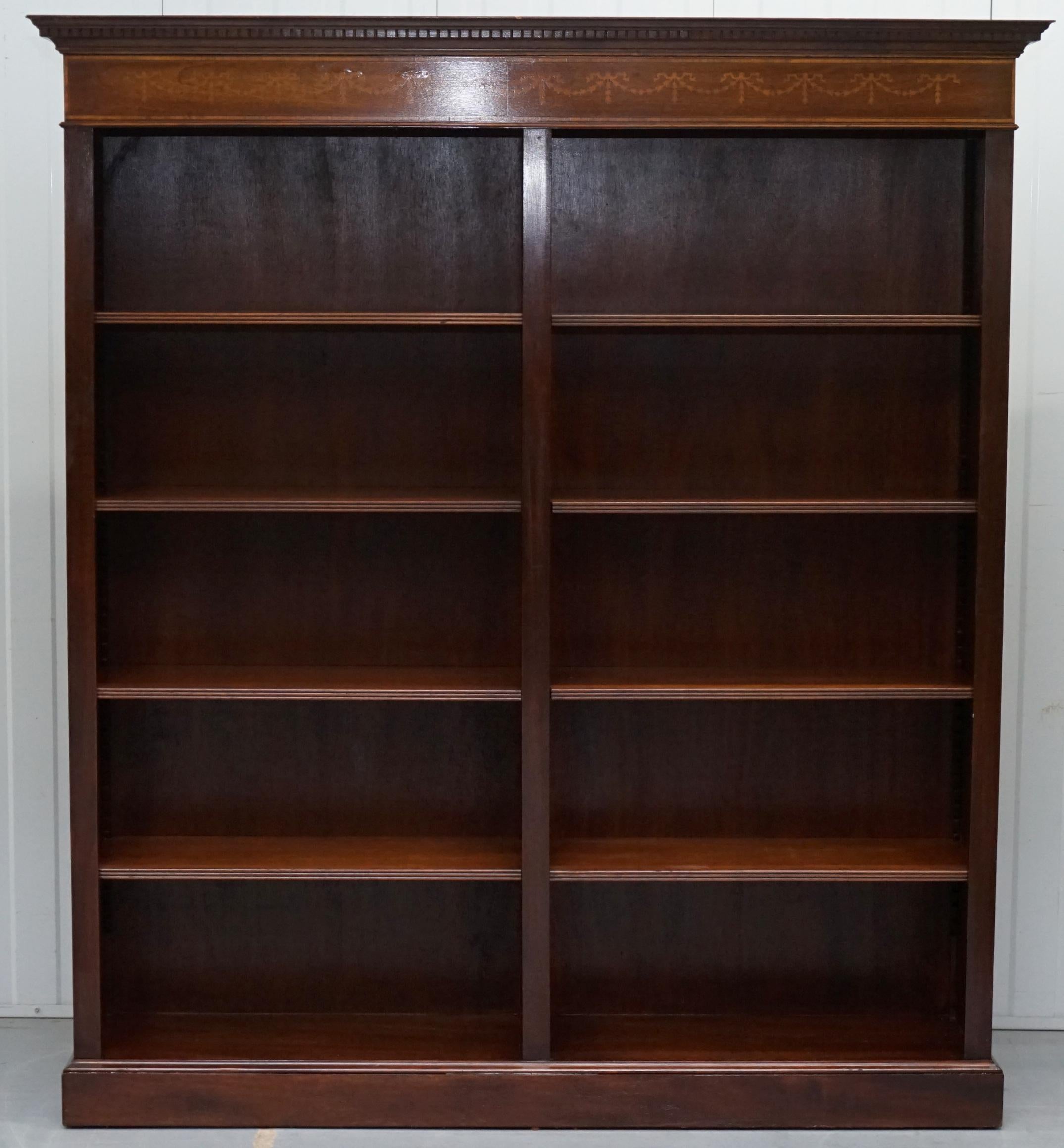 Modern Lovely Walnut & Mahogany Marquetry Inlaid Double Bank Bookcase Adjustable Shelf