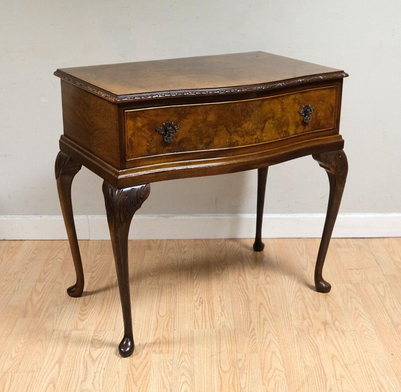 Regency Lovely Walnut Serpentine Front Side Table on Cabriole Legs with Single Drawer For Sale