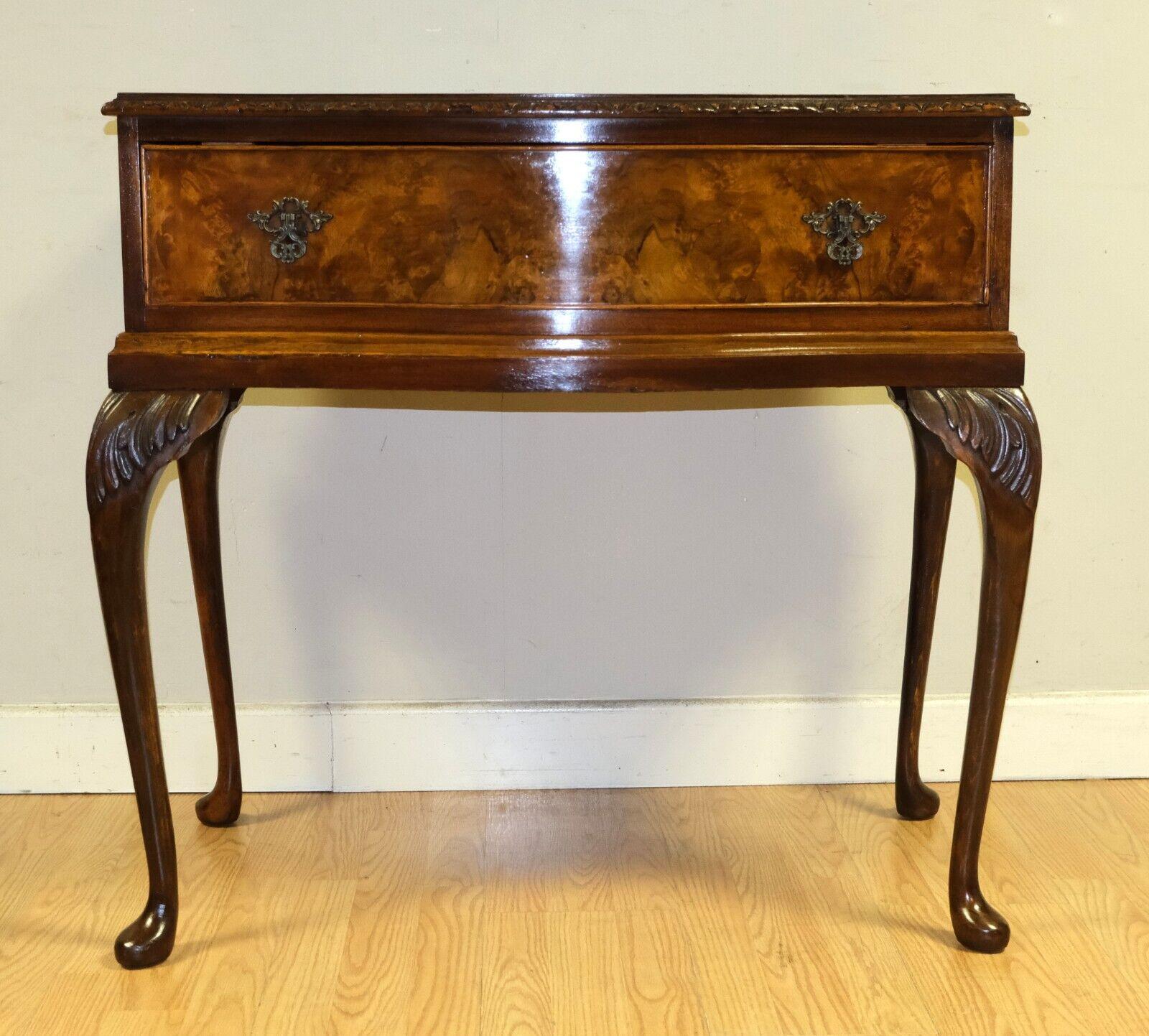 English Lovely Walnut Serpentine Front Side Table on Cabriole Legs with Single Drawer For Sale