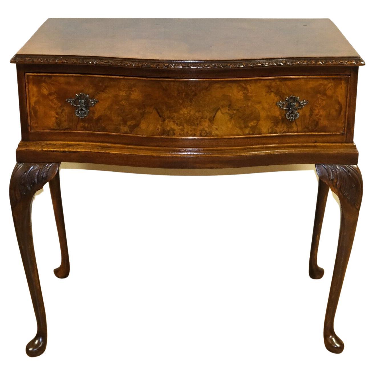 Lovely Walnut Serpentine Front Side Table on Cabriole Legs with Single Drawer For Sale