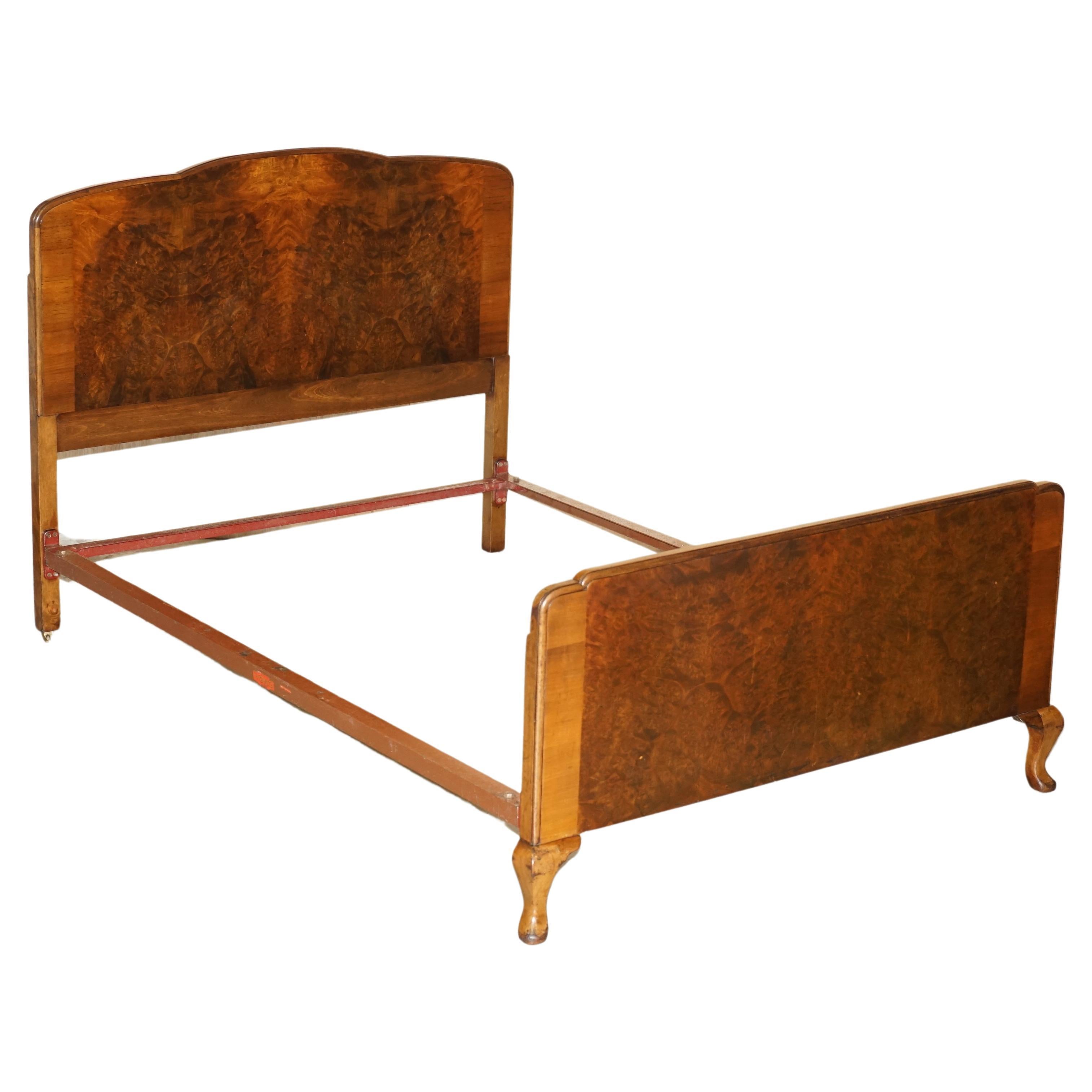 LOVELY WARiNG & GILLOW 1932 STAMPED BURR WALNUT DOUBLE BEDSTEAD BED FRAME