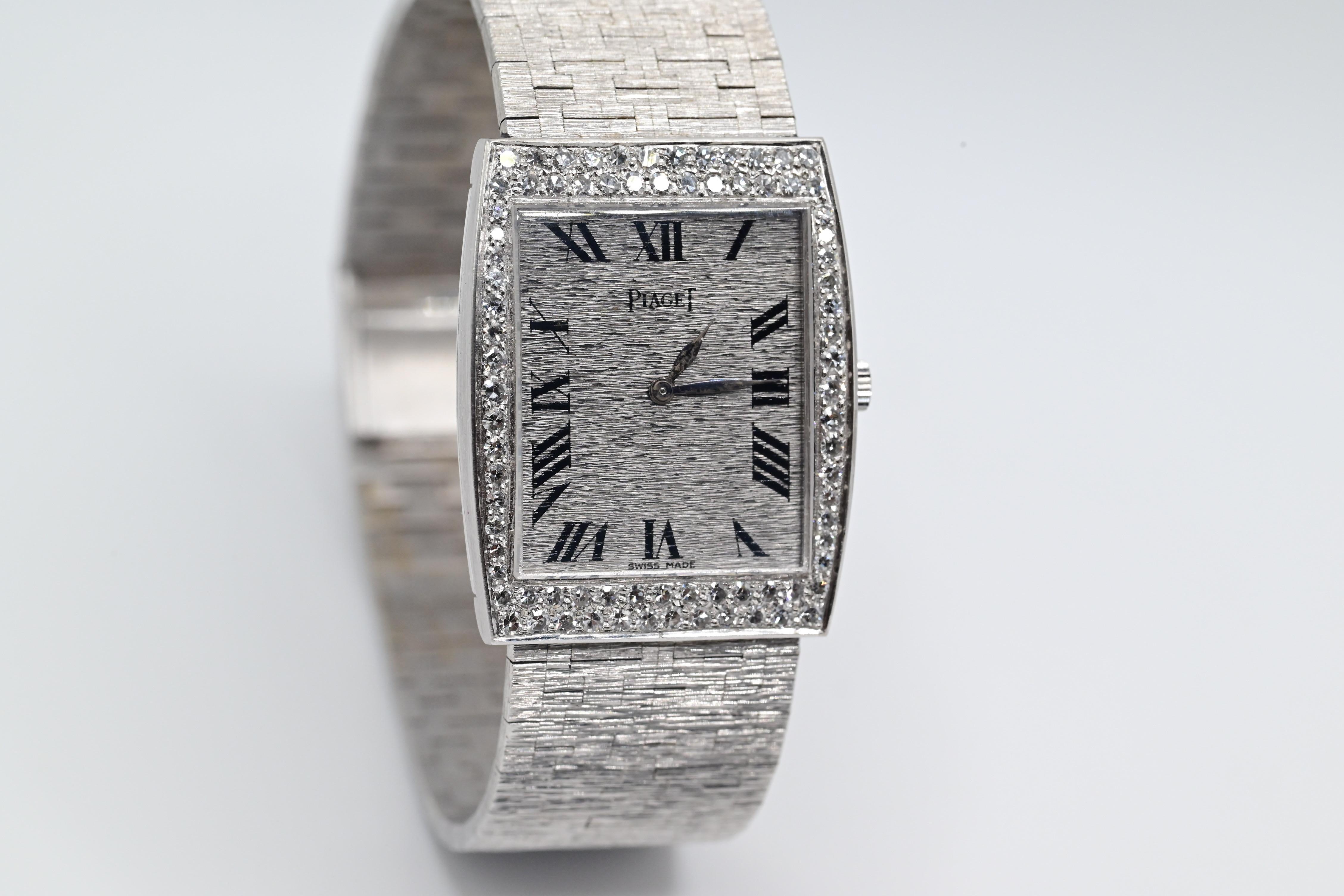 Round Cut Lovely White Gold Piaget Ladies Watch With Diamonds Reference 9675