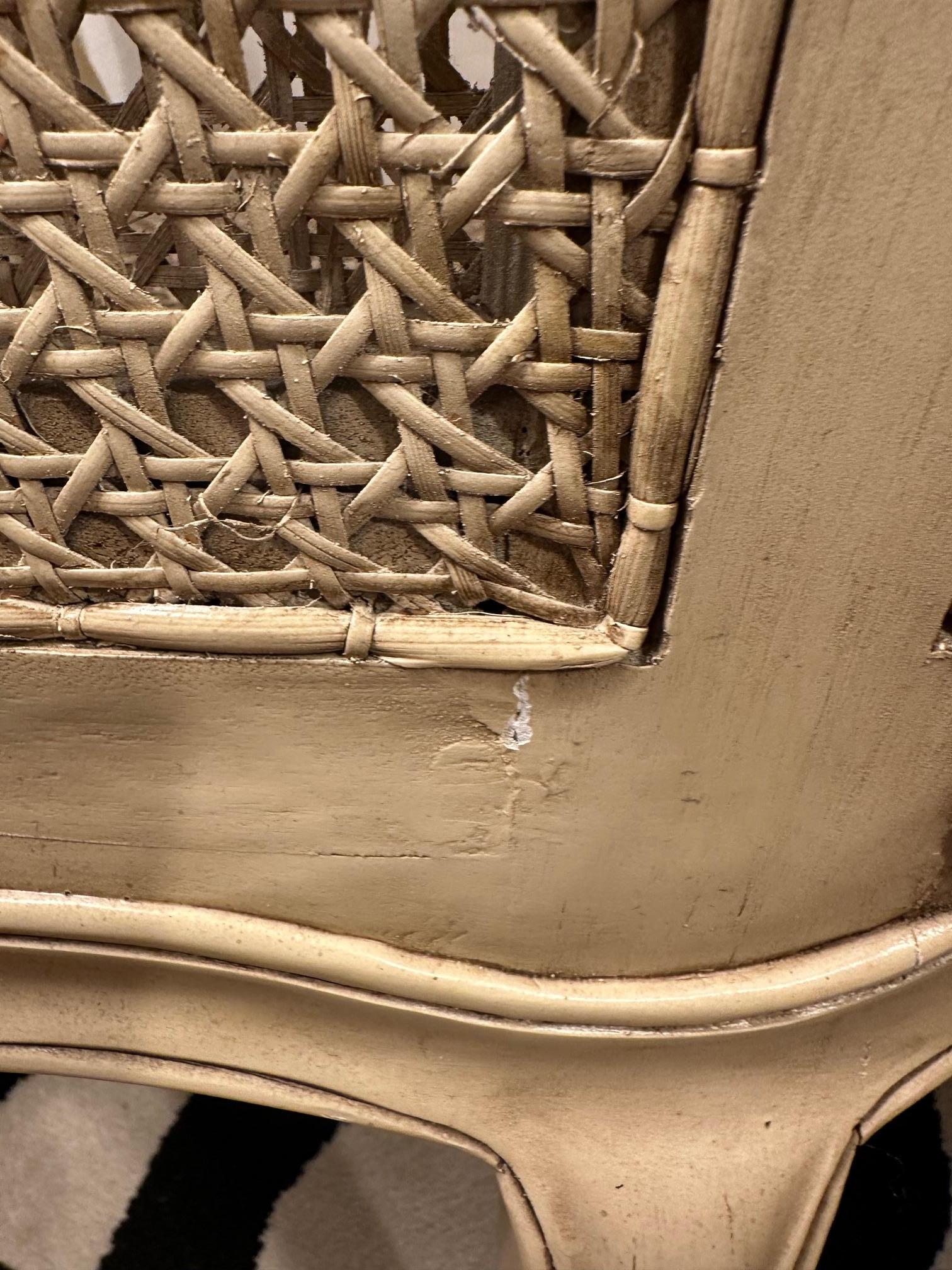 Lovely Wingback French Provincial Double Caned and Carved Wood Bergeres For Sale 5