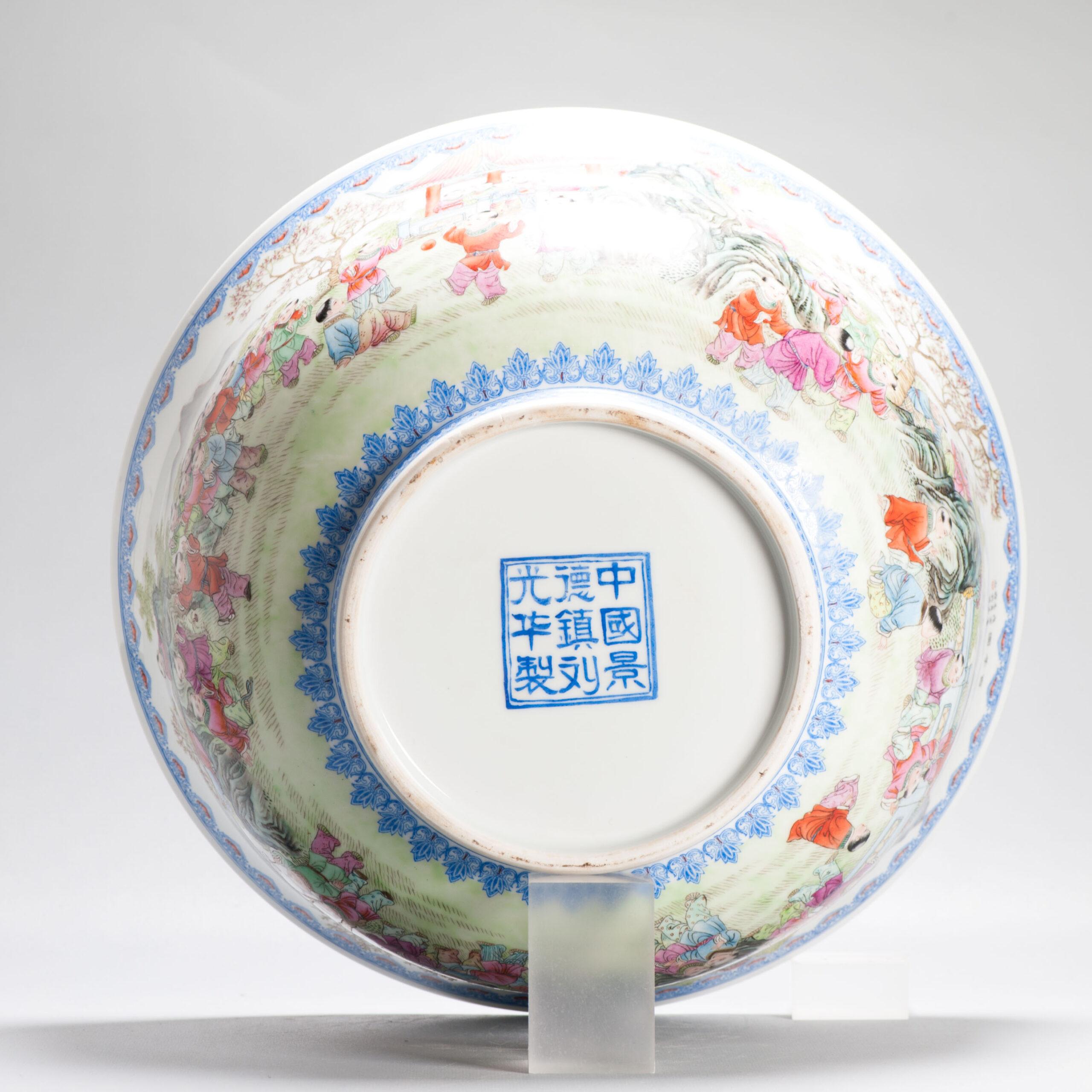Splendida porcellana d'arte Kang Zhicheng Inverno 1998 Porcellana cinese 100 Boys Bowl in vendita 5